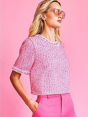 Lilly Pulitzer Pink Tweed Short Sleeve Folie Boucle Top  size 6